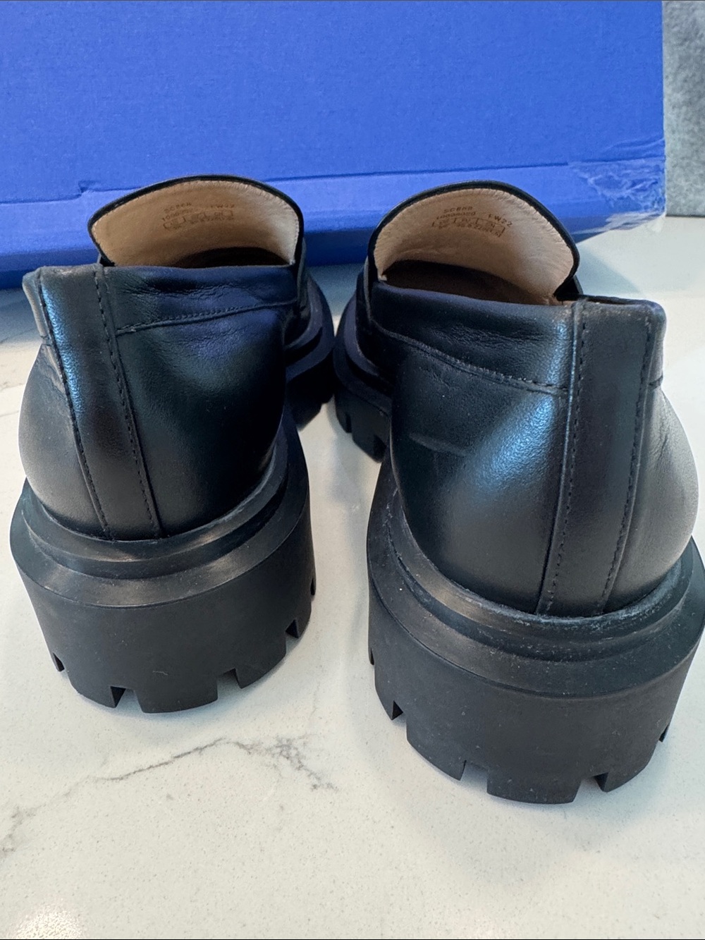 Stuart Weitzman Black Leather Penny Loafers with Lug Sole 11 NEW - Picture 8 of 9